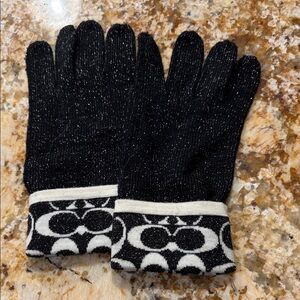 Coach Black and White Knit Gloves